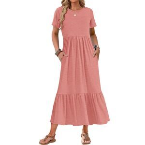 Short Sleeve Maxi Dress Crewneck Casual dress, SMALL, 1EE-165D006